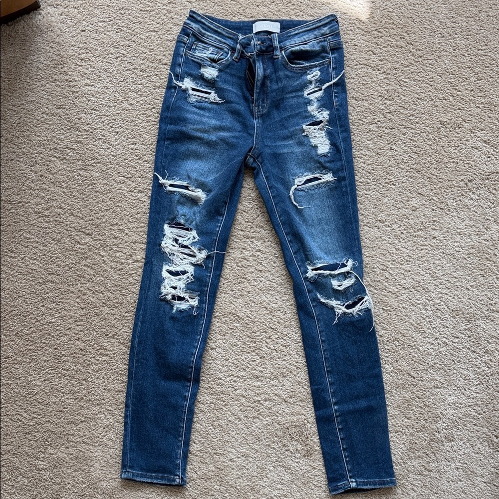 VERVET BY FLYING MONKEY Distressed Dark Blue Skinny Jeans